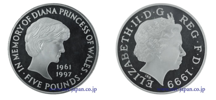 世界のコイン　ダイアナ妃5ポンド銀貨