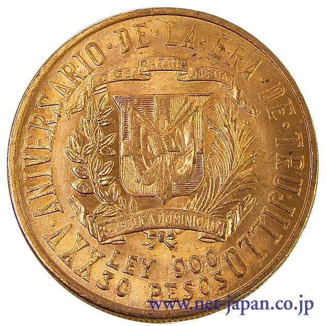 裏：ドミニカ共和国 30ペソ金貨
