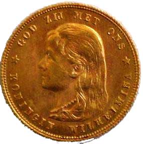 表：ウィルヘルミナ女王 10ギルダー金貨