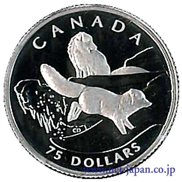 表：2匹の北極キツネ75ドルプラチナ貨