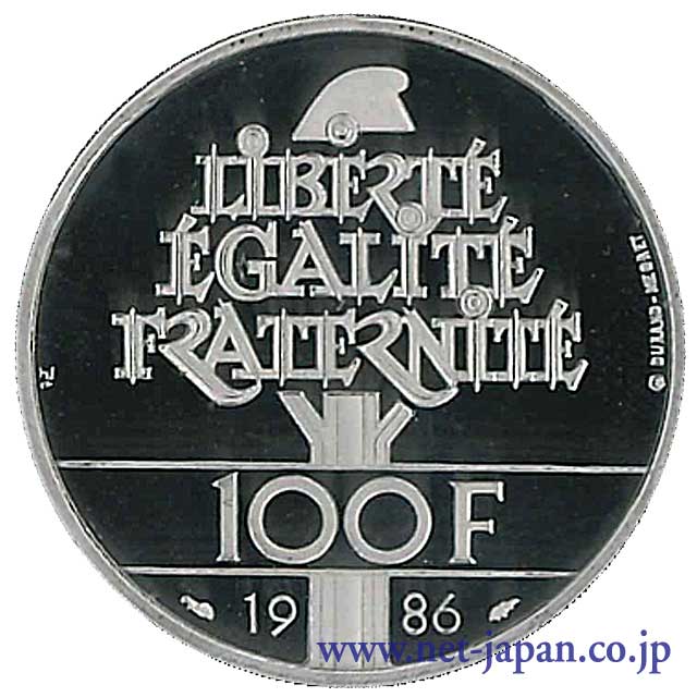 裏：自由の女神100フランプラチナ貨