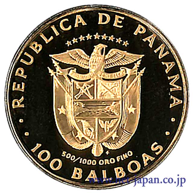 裏：古代民族マスク100バルボア金貨