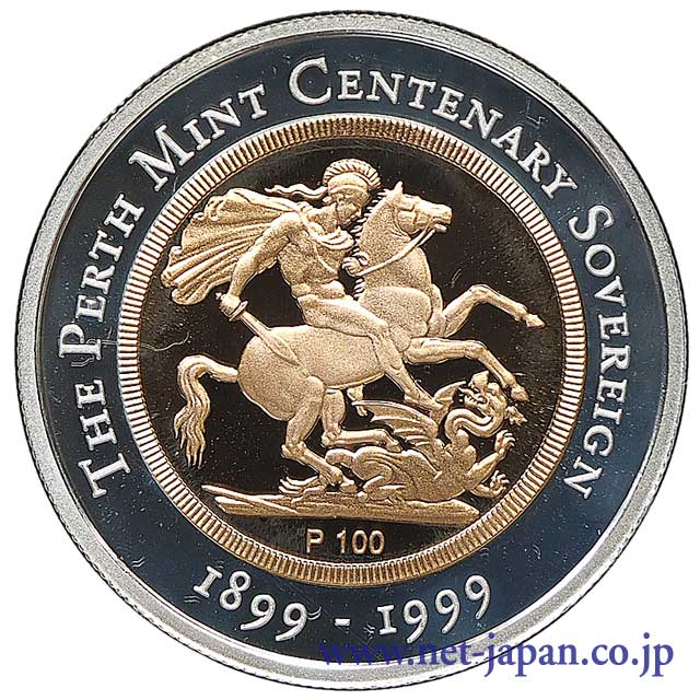 裏：パース・ミント百周年バイメタル100ドル金貨